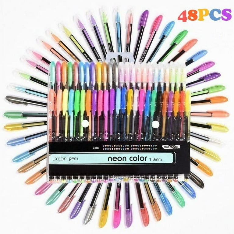 48Pcs Gel Pen Set Metallic Pastel Glitter Neon Gel Pens for Adult Colouring Book Size 1mm Color Multicolor