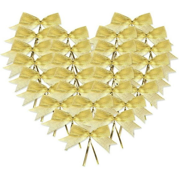 48Pcs Gold Ribbon Bows,Gold Bows with Twist Ties,Gold Ribbon Bows,Mini Bowties for Gift,Wrap,Christmas Tree,Wedding Decor