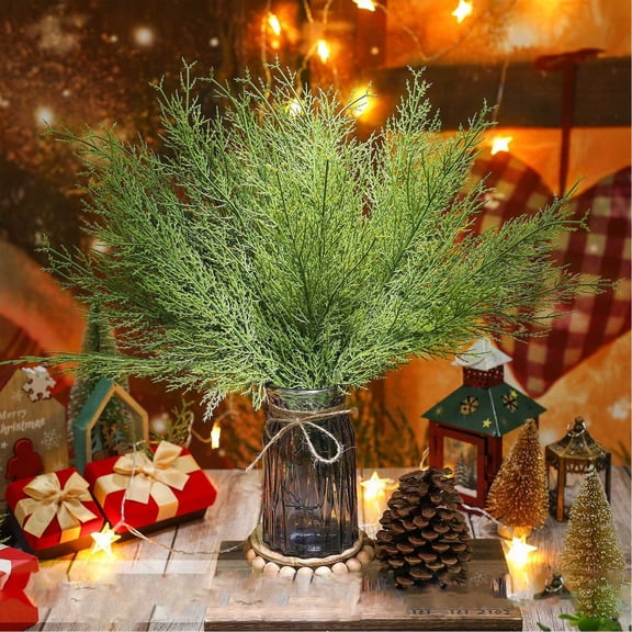 48Pcs Greenry Christmas Decoration Pick, Christmas Branches Norfolk Artificial Christmas Branches for DIY Garland Wreath Christmas Embellishing & Home Table Centerpieces Green, 13.8"