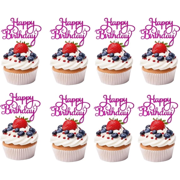 48Pcs Happy Birthday Cake Toppers 5.5inch Glitter Happy Birthday Cake ...