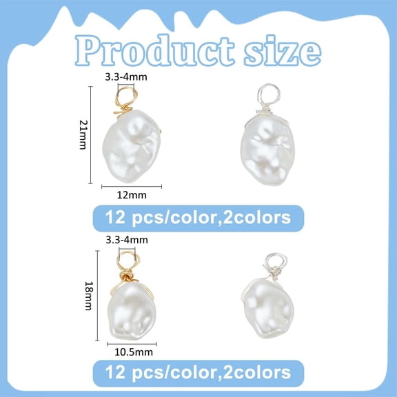 48Pcs Imitation Pearl Beads Charms 2 Style Irregular Pearl Charms ABS Plastic Bead Pendants with Golden Sliver Hanging Ring for Dangle Earrings Necklace Bracelet Jewelry Making
