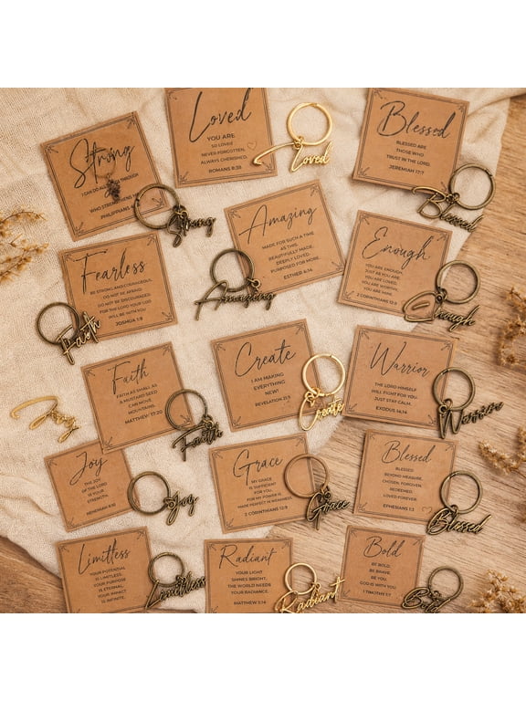 48Pcs Inspirational Verse Keychain Gift Set, 24 Metal Keychains with 24 Encouraging Verse Cards, Religious Keepsake Gifts for Family, Friends, Church Events