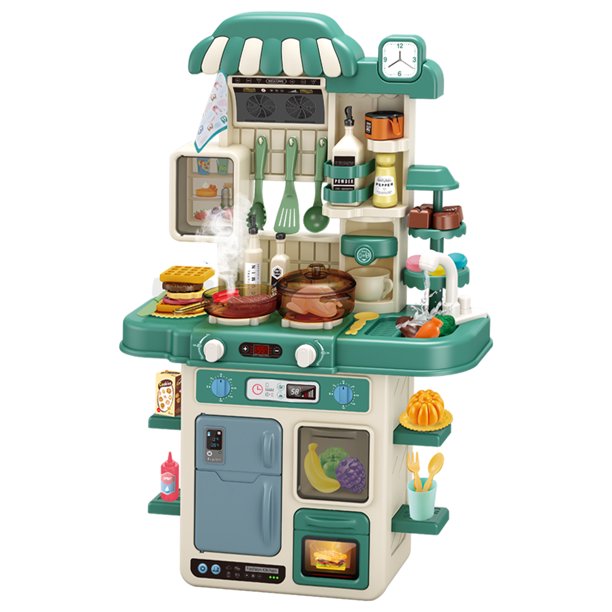 48Pcs Kids Kitchen Playset with Real Sounds & Lights, Pretend Play