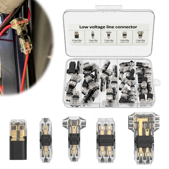 48Pcs Low Voltage Wire Connectors Solderless No Stripping Quick Connect Terminal Blocks 22-18 AWG Transparent Compact Cable Connectors for LED Light Automotive Circuit Wiring
