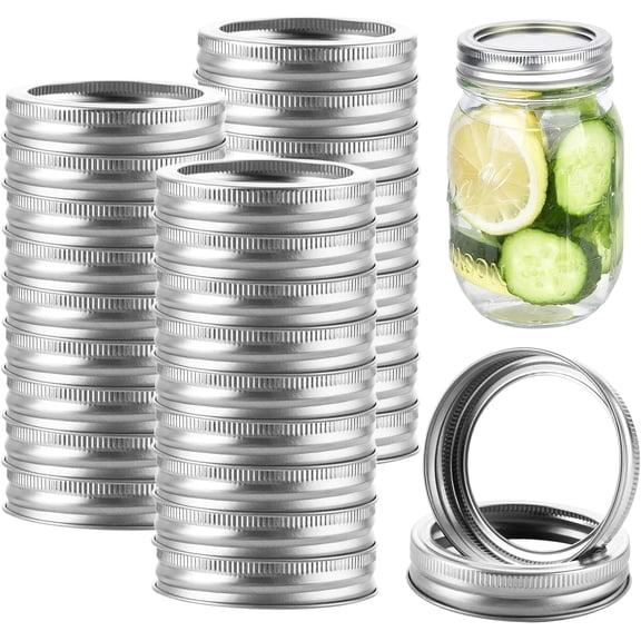 48Pcs Mason Jar Replacement Rings, 70mm Regular Mouth Rustproof Canning Lid Tinplate Metal Bands, Fit for Kerr & Ball Jar, Silver