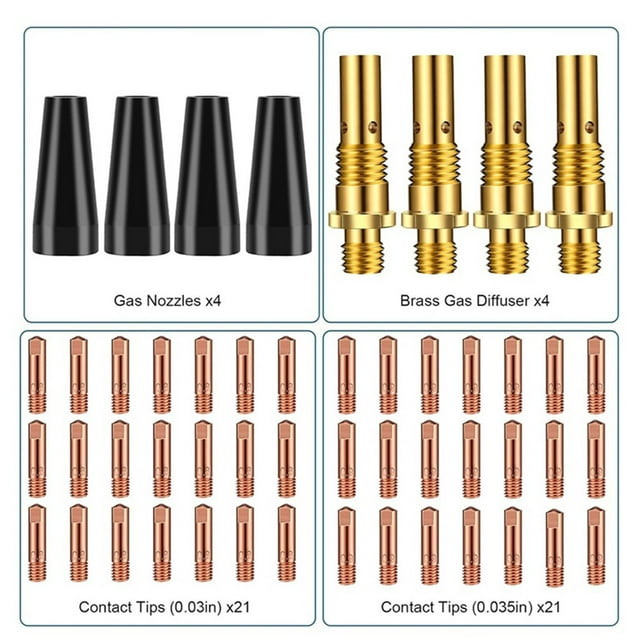 48Pcs Mig Welding Kit Flux Core Gasless Nozzle 0.8/0.9Mm Brass Welding