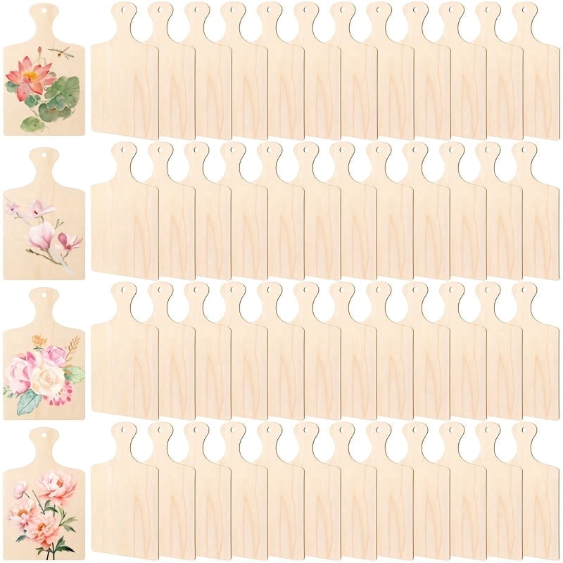 48Pcs Mini Cutting Boards With Handle, Mini Charcuterie Boards, Small Wooden Cutting Board, Unfinished Wood Paddle Boards, Cutting Board for Crafts, Christmas Cooking Decor, Food Display, DIY