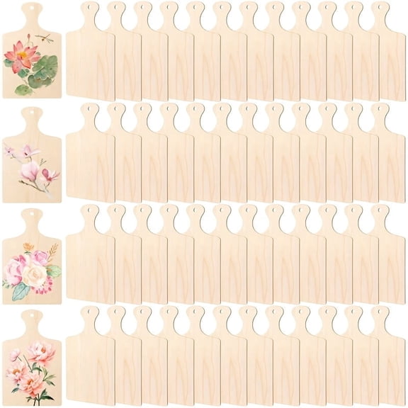 48Pcs Mini Cutting Boards With Handle, Mini Charcuterie Boards, Small Wooden Cutting Board, Unfinished Wood Paddle Boards, Cutting Board for Crafts, Christmas Cooking Decor, Food Display, DIY