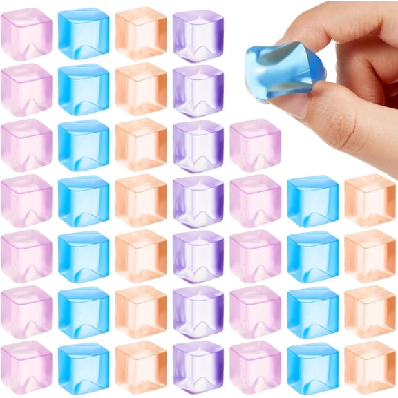 48Pcs Mini Ice Cube Stress Balls Fidget Toys 0.7 Inch Squeeze Square Ball Stress Relief Sensory Cube Balls for Party Favors Gifts, 4 Colors