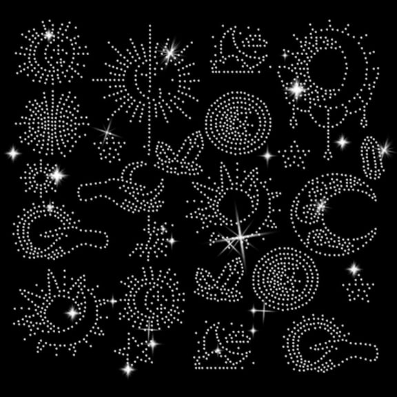 48Pcs Moon and Sun Patterns Rhinestone Iron on Hotfix Transfer Bling Patch Clothing Repair Applique Heat Transfer Decal DIY