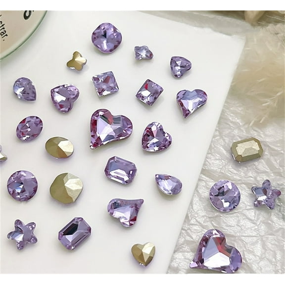 48Pcs Nail Rhinestones,Jademall Big Mix Sizes Different Shape 12 Styles 3D Glass Crystals Diamonds Love Distorts Heart Stones DIY Nail Art Decoration Craft Jewelry -Purple