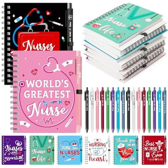 48Pcs Nurse Employee Appreciation Gifts Bulk Inspirational Spiral Notebook with Note Ballpoint Pen Thank You Gifts for Nursing Worker Staff Coworker Students$$Office