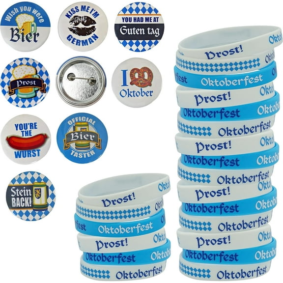 4E's Novelty 48Pcs Oktoberfest Party Accessories Set - Includes 24 Oktoberfest Rubber Bracelets & 24 Pins - Perfect Oktoberfest Party Outfit Accessory