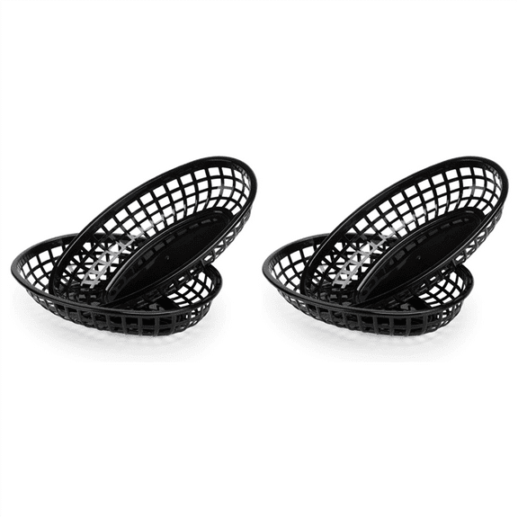 48Pcs Plastic Basket Serving Tray French Fries Basket Oval Fast Food Tray Restaurant Bar Fries Food Service Tray Black