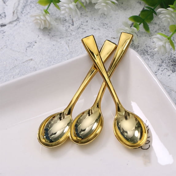 FONDOTIN Set of 48 Golden Disposable Plastic Spoons for Home Use with Smooth and Rounded Edges