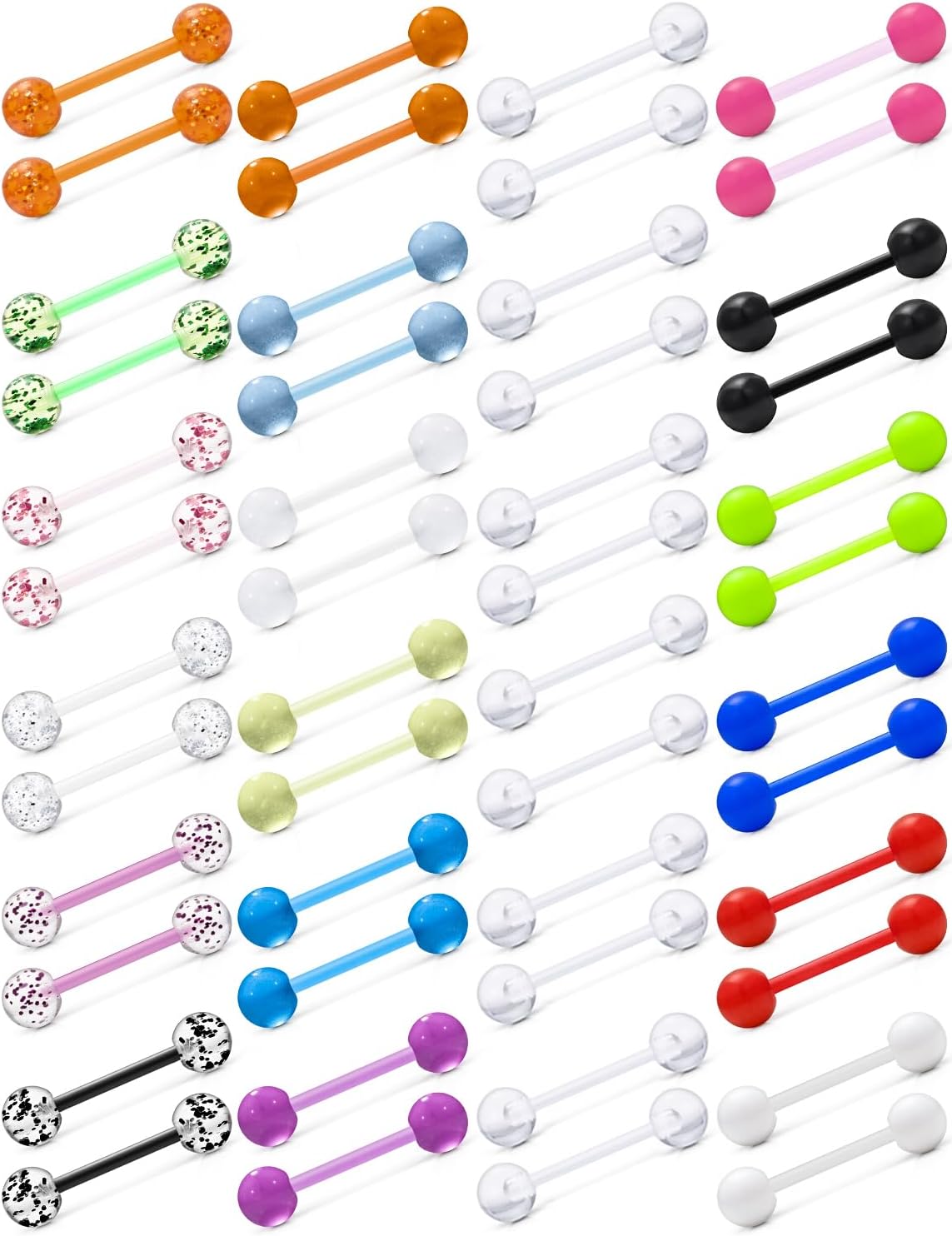 PAIR 14G Solid Color Ball Steel Barbell Tongue & Nipple Ring 6mm Ball 5/8 3/4