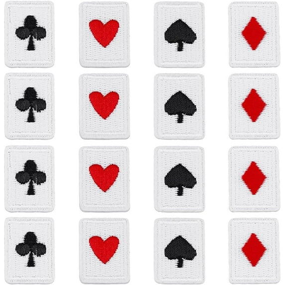 48Pcs Playing Cards Patch Polyester Iron on Poker Appliques Patches Red Black Heart Patches Card Suits Diamonds Spades Patch