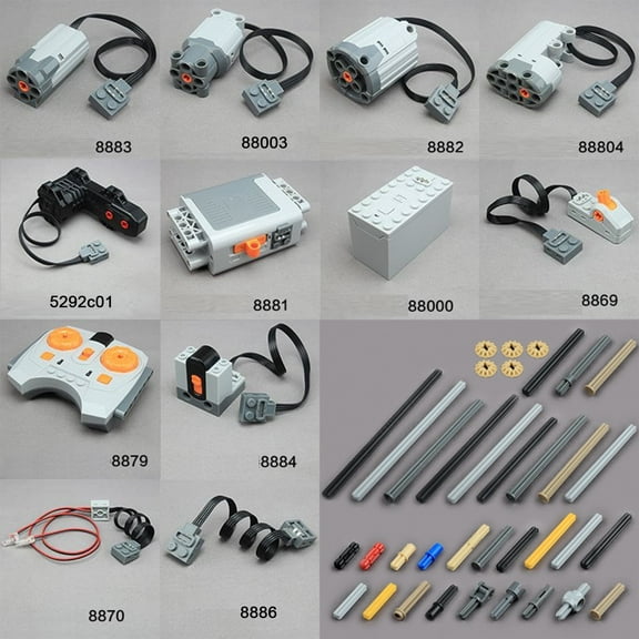 48Pcs Power Function Kit Set Motor Building Block Programming Education Battery Box,M/L/XL/Servo Buggy Motor, Light Cable, IR Reciver, Compatible with Lego Technic-Parts