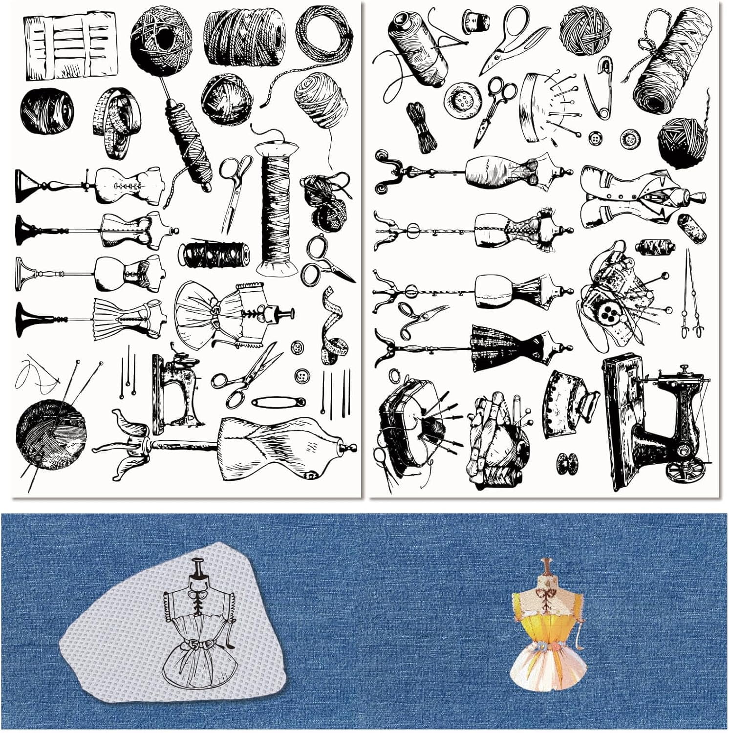 48Pcs Sewing Themed Embroidery Stabilizers Patterns 2 Sheets A4 Vintage ...