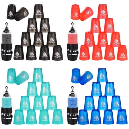 48Pcs Sport Stacking Cups, Speed Training Game for Challenge Competition, Plastic Stacking Cups, Classic Family Game for Adults, Red+Blue+Green+Black