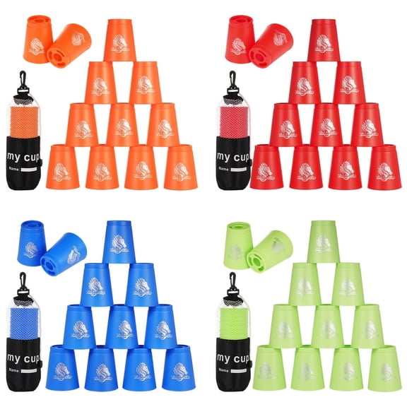 48Pcs Sport Stacking Cups, Speed Training Game for Challenge Competition, Plastic Stacking Cups, Classic Family Game for Adults, Red+Blue+Green+Orange