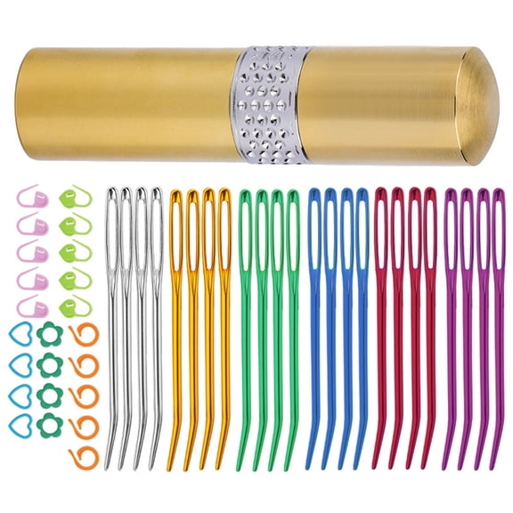 48Pcs Stainless Steel Curved Needle Set with Knitting Marker for Beginner, Large Eye Bent Tip Needle Tapestry Needle