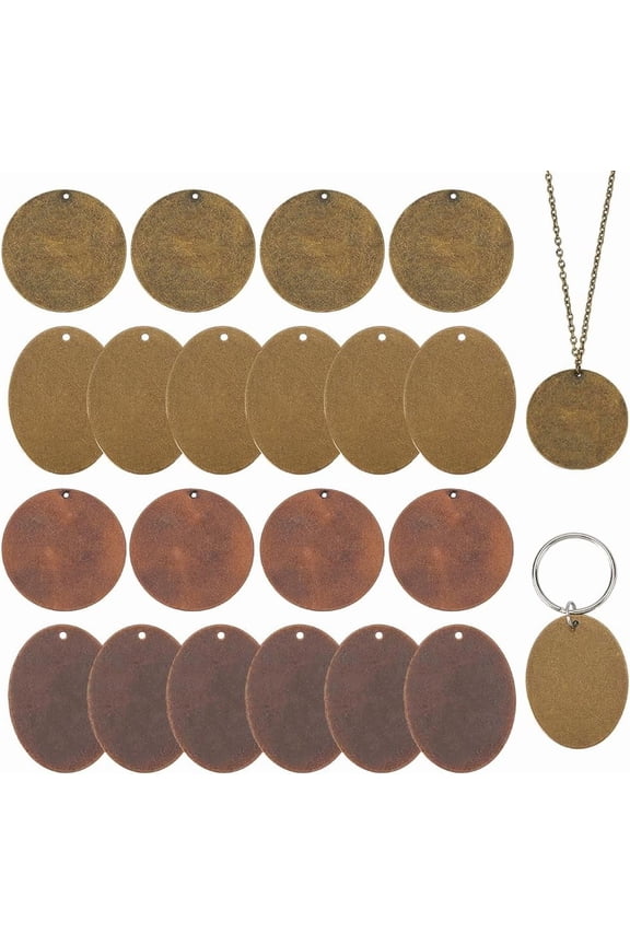 48Pcs Stamping Blank Tags 4 Style Brass Metal Stamping Tag Charms Flat Round Oval Blank Tag Pendant for Diy Craft Jewelry Making Necklace Earring Bracelets Red Copper Bronze Colorful DIY