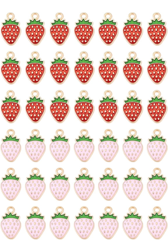 48Pcs Strawberry Enamel Charms 2 Colors Red and Pink Strawberry Charms Strawberry Flat Back Charms Strawberry Accessories