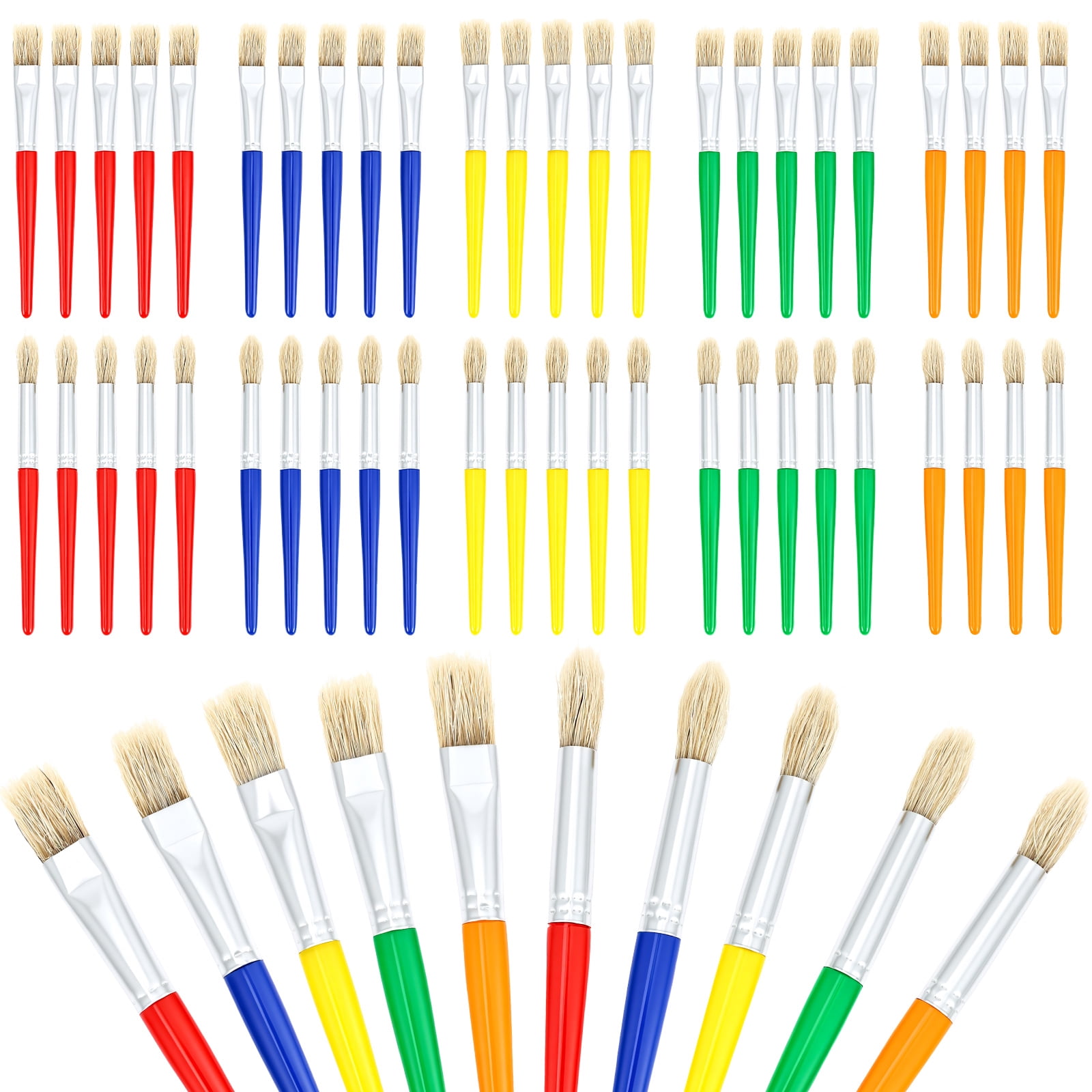 48Pcs Toddler Paint Brushes Set, Large Chubby Round & Flat Brushes with Plastic Handle – for Kids Beginners, Washable & Acrylic Paint Art Supplies