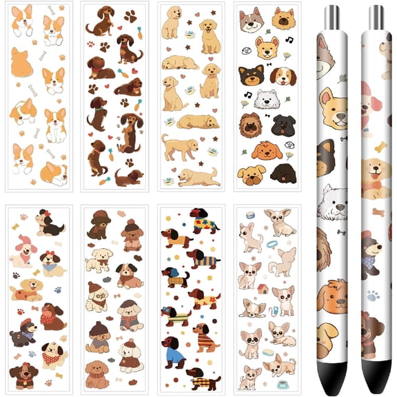 48Pcs UV DTF Pen Wraps Transfer Decal 8 Styles Dogs Paw Print Puppy Cute 4.71.6in HD Print Waterproof Coated Paper Stickers for DIY Making