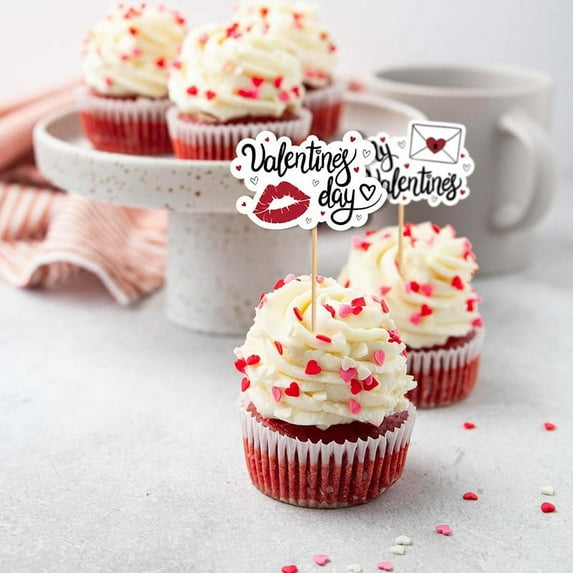 48Pcs Valentine'S Day Cake Toppers- Happy Valentine'S Day Supplies