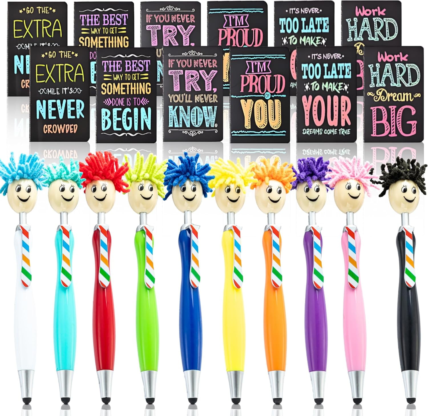 48Pcs Valentines Day Gifts ,Ballpoint Pens Motivational Notepads Gifts Set,24Pcs Mini Journal Lined with stylus pens,24Pcs Pocket Notebooks Bulk Gifts Set for Valentines Day Gifts Teachers O