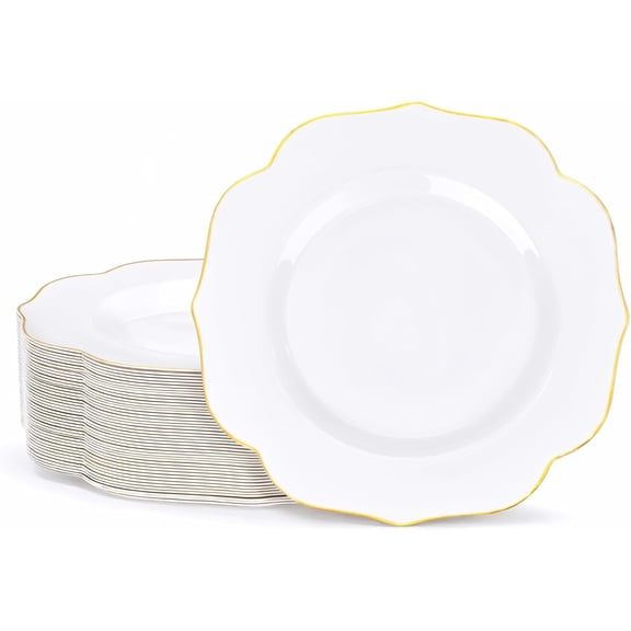 48Pieces Gold Plastic Dessert Plates Disposable - 7.5inch Premium Hard White with Gold Rim Plastic Salad/Appetizer/Small Cake Plate for Thanksgiving&Party
