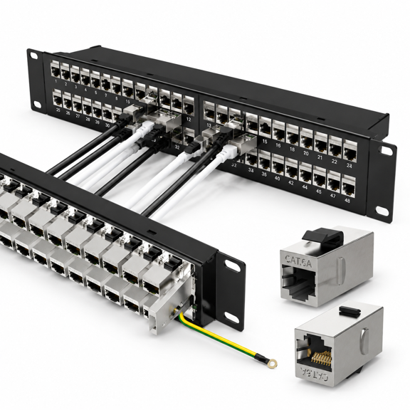 48Port Black-Cat6A Shielded 19-inch 2U Rackmount Wall Mount Patch Panel
