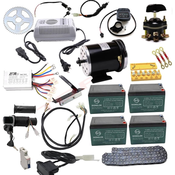 48V 1000W Brushed DC Motor Complete Kit Controller Battery Pack & Charger Sprocket Throttle for DIY Electric Scooter Go Kart Drift Trike Razor Pit Dirt Bike ATV Quad Buggy 4 Wheelers