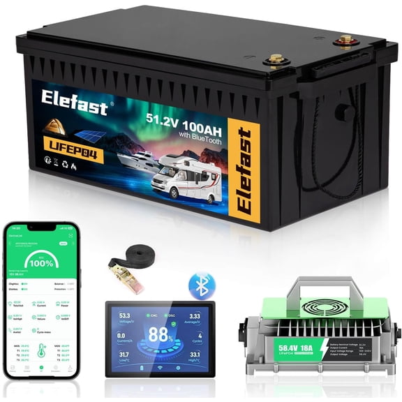 48V 100AH Golf Cart Batteries,48V Lithium Battery Golf Cart with 58.4V 18A Charger and LCD Bluetooth Monitor,Peak Current 1000A,Built-in Smart 200A BMS,Perfect for Golf Carts,Solar Energy,Off-Grid