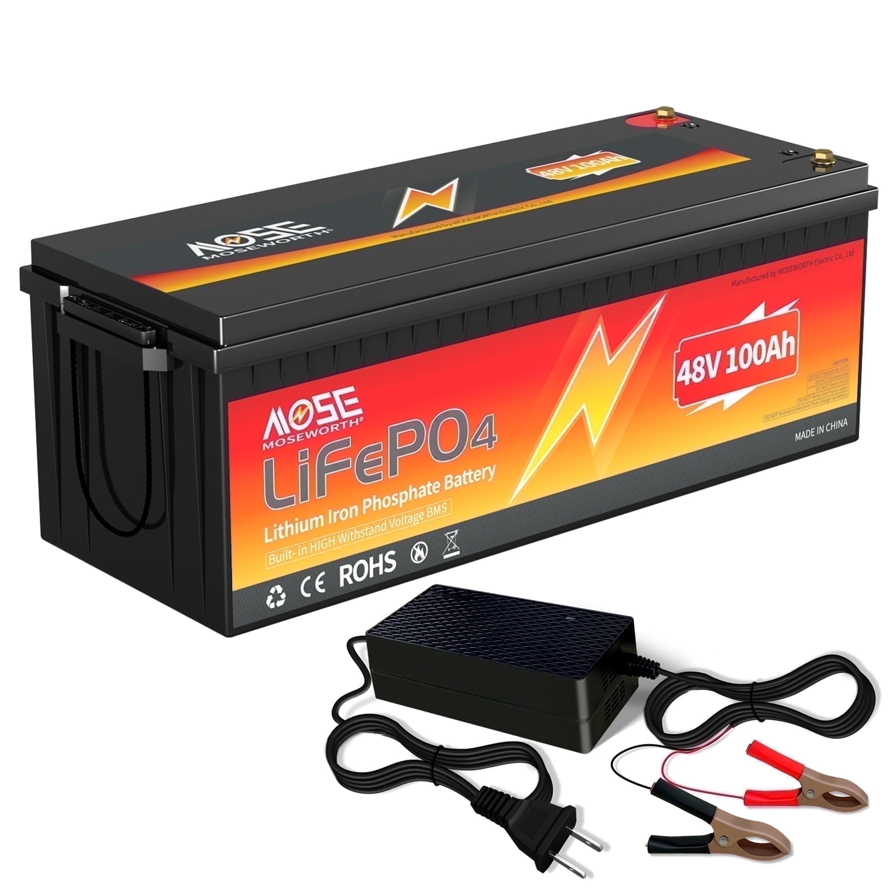 48V 100Ah Golf Carts LiFePO4 Battery,200A BMS,MOSEWORTH Lithium Batteries  with Charger,for RV,Solar,Trolling Motor,Marine,15000+Deep Cycles,2C Rate Discharging