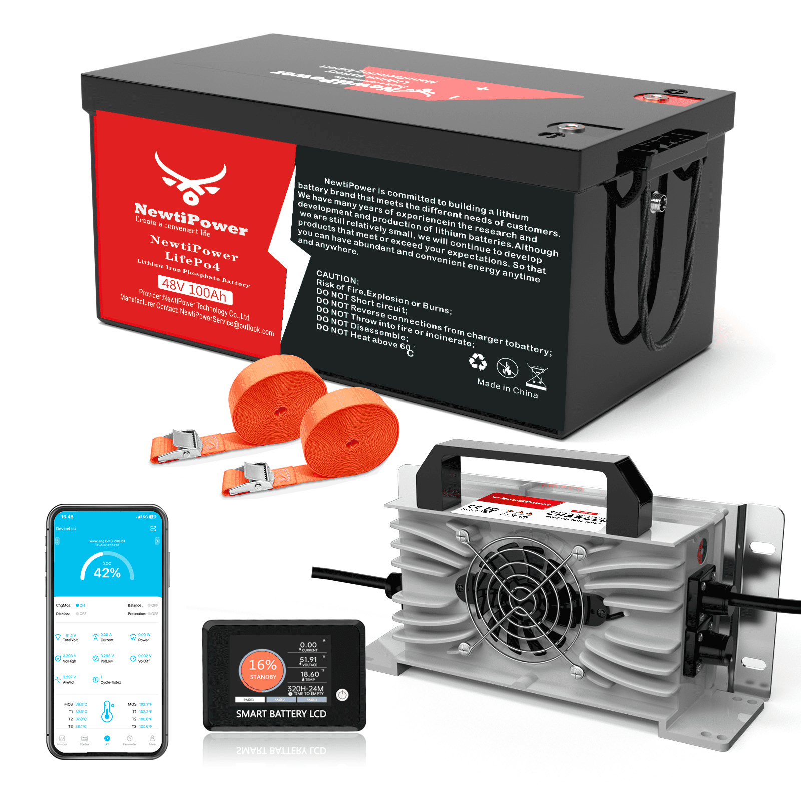 48V 100Ah LiFePO4 Lithium Battery,200A BMS,10000+ Deep Cycle Lithium Iron Phosphate Battery Great for Golf Cart, RV, Marine and Off Grid Applications