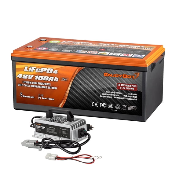 48V 100Ah LiFePO4 Lithium Battery 5120Wh, Built-in Smart 200A BMS & Bluetooth, 4000+ Deep Cycles Grade-A Cells for Golf Cart, Trolling Motor, Marine, RV, Solar