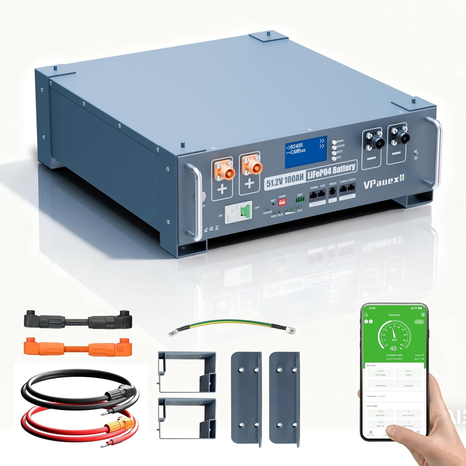 48V 100Ah LiFePO4 Lithium Battery,Auto Fire Suppression,WiFi/Bluetooth, 48V Server Rack Battery with 3U Rack Mount Kit, 5.12kWh,6000+ Cycles,for Solar Energy Storage, Off-Grid, Backup Power