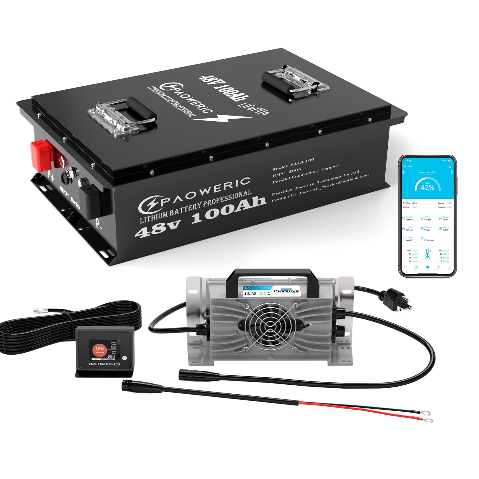 48V 100Ah LiFePO4 Lithium Battery for Golf Cart, Built-in 200A BMS, Perfect for Golf Cart, Trolling Motor, RV, Off Grid