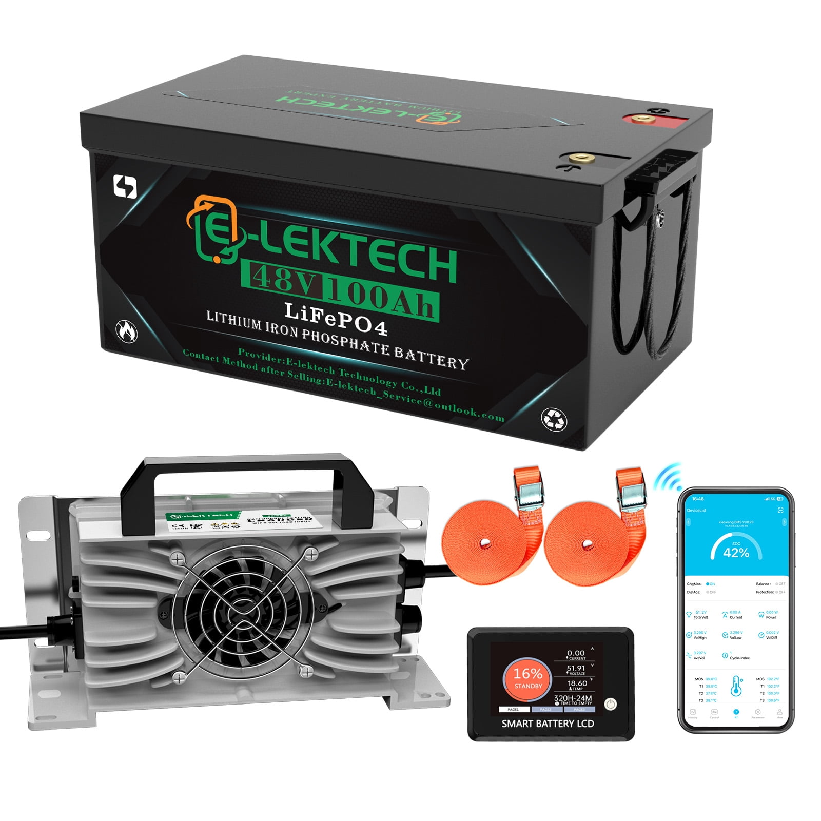 48V 100Ah Lifepo4 Lithium Golf Cart Battery, Built-in 200A BMS, Max 10.24kW Output, 10 Yrs Lifespan for Golf Carts, RV, Trolling Motor, Marine