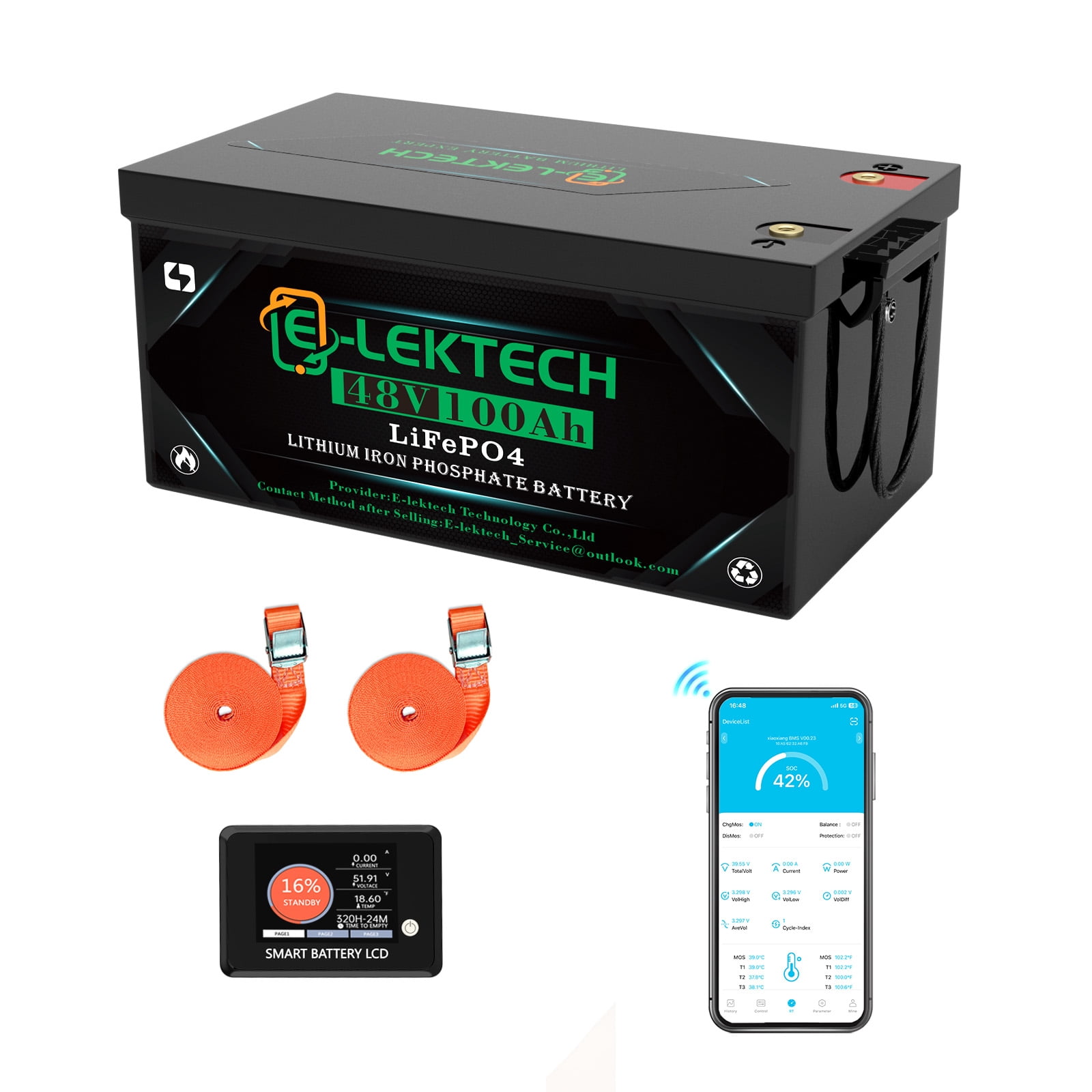48V 100Ah Lifepo4 Lithium Golf Cart Battery, Built-in 200A BMS, Peak Current 500A(3-5s), 10 Yrs Lifespan for Golf Carts, RV, Trolling Motor, Marine