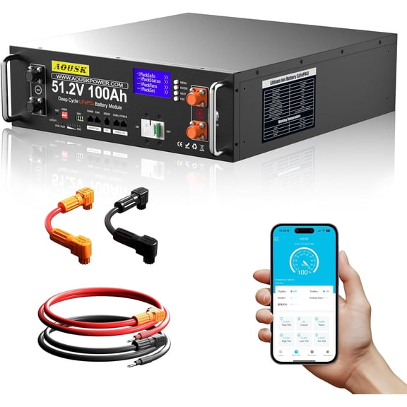 48V 100Ah Lithium LiFePO4 Solar Battery, Support inverter communication, Built-in 100A BMS with Bluetooth,Max. 5120W Power Output, 6000+ Cycles, Perfect for Off-Grid, Solar, Backup Power