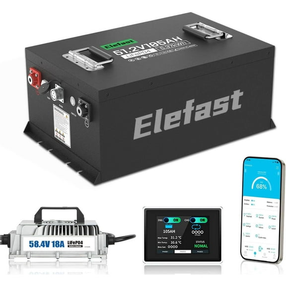 48V 105AH Lithium Lifepo4 Battery for Golf Cart Kit with 18A Charger and Touch Monitor,Built-in 200A BMS and Bluetooth,Up to 6000+ Deep Cycle,Perfect for Golf Carts,Lawnmower,Club Car
