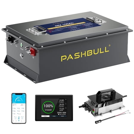 PASHBULL 48V 105Ah Lithium Golf Cart Battery, 300A BMS, App Monitor, 6000+ Cycles, 16kW Max Output