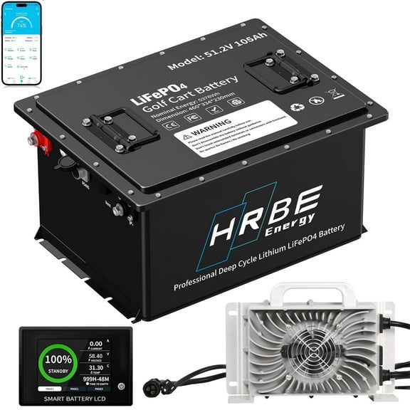 48V 105Ah Golf Carts Lithium Lifepo4 Battery Bluetooth,Built in 200A BMS with a Smart Monitor Mobile APP & 58.4V 20A Charger,5376WH,15000+ Deep Cycles