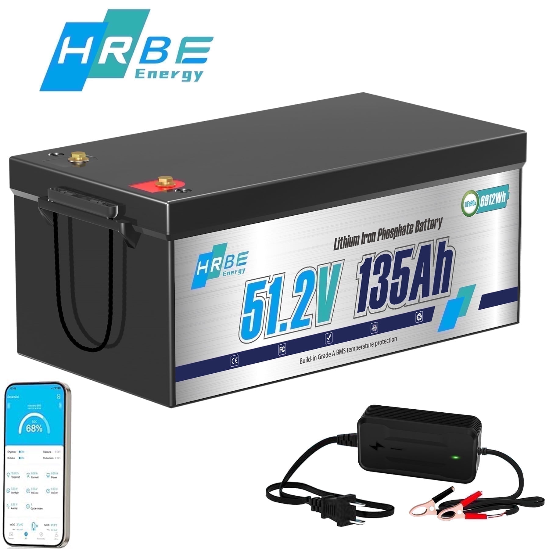 48V 135AH Golf Carts LiFePO4 Battery Bluetooth,for RV,Trolling Motor,Marine,Solar,Smart 200A BMS,51.2V 15000+Deep Cycles Lithium Battery