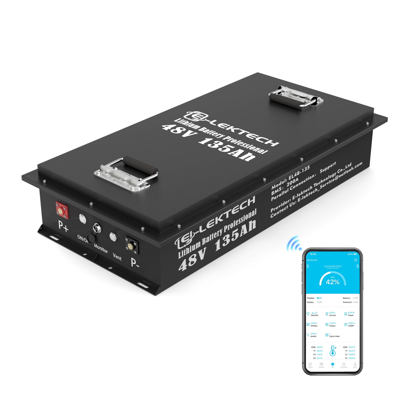 48V 135Ah Lifepo4 Lithium Golf Cart Battery, Built-in 200A BMS, Peak Current 600A(3-5s), 10 Yrs Lifespan for Golf Carts, RV, Trolling Motor, Marine
