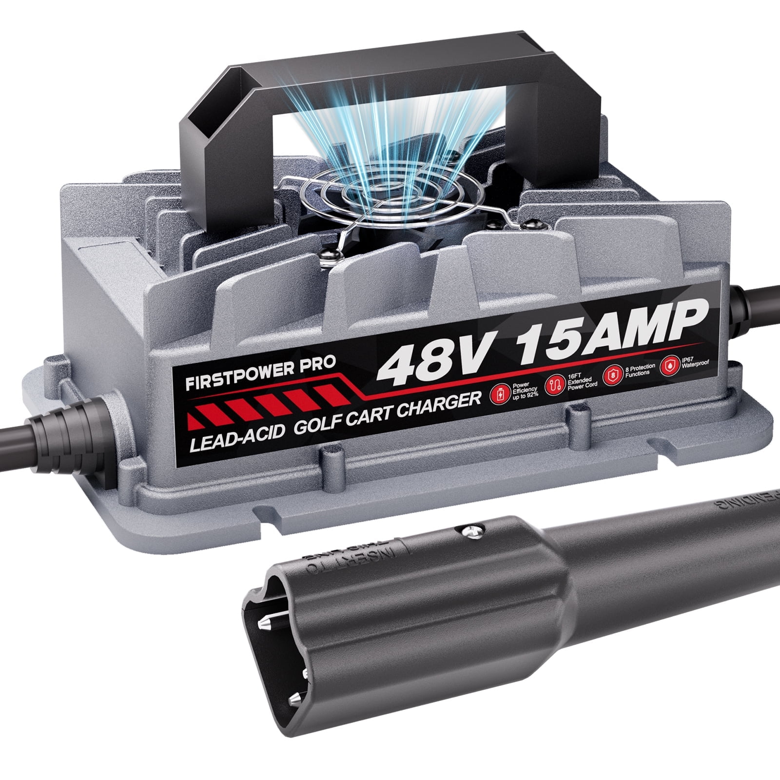 48V 15A Golf Cart Charger - 750W Smart Charger with Auto Shutoff, Waterproof Design & LED Display for EZGO/Club Car